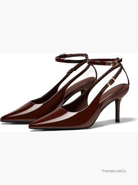 Slingback Kitten Heels Closed Pointed Toe Pumps Ankle Strap Work Dress Shoes